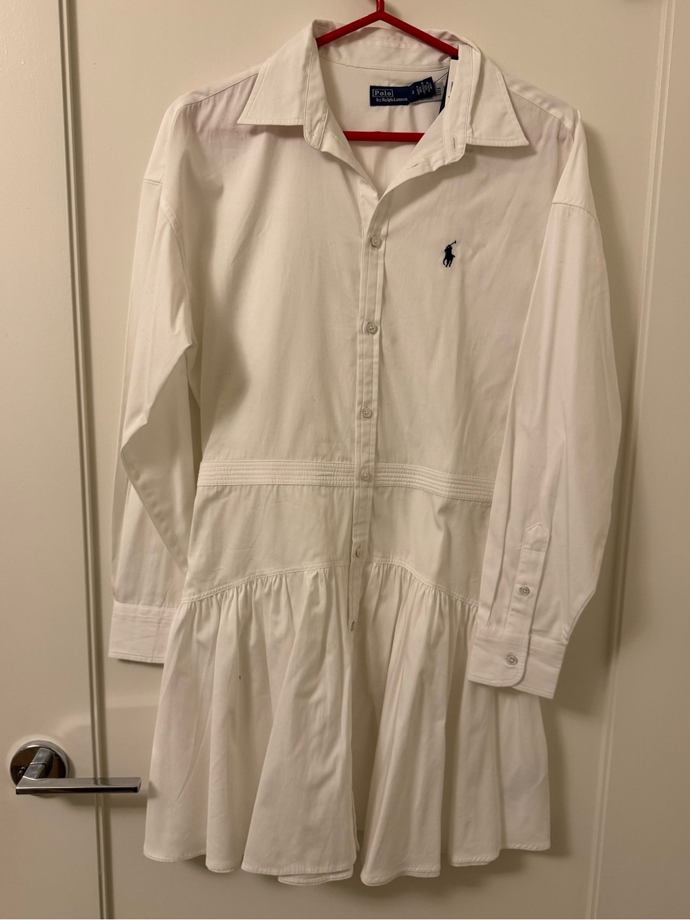 NWT: Polo Ralph Lauren: Long Sleeve Shirt Dress. Cotton White Size 2